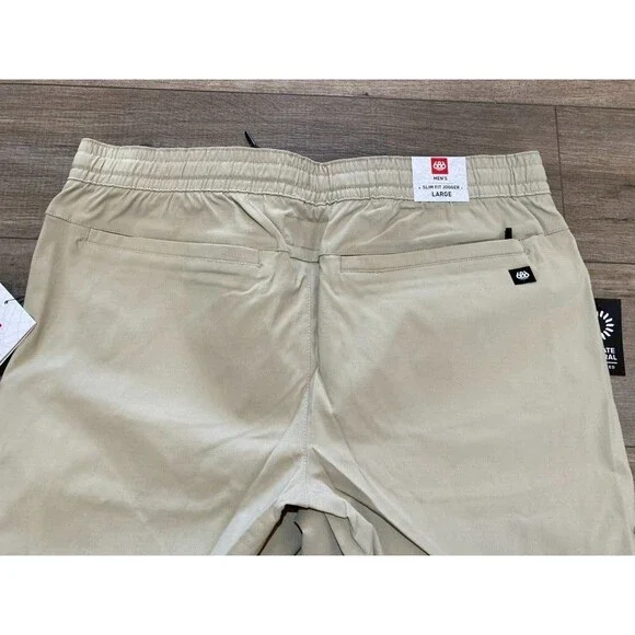 686 Everywhere Pant Mens L Stretch Beige Slim Jogger Zipper Pockets Drawstring - Picture 8 of 9